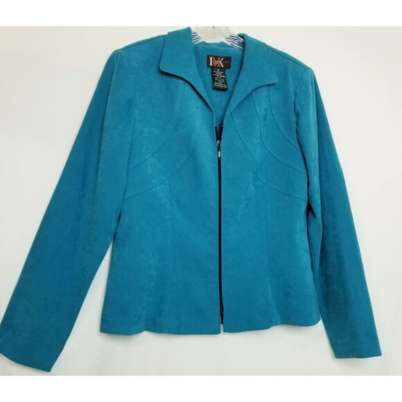 VTG-R&K Originals Blue Faux Suede Zip up Jacket Pointed Collar Long Sleeve Sz 10 - Picture 3 of 6